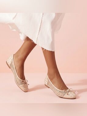 NWT Sparkling Mesh Rhinestone Ballet Flats • Blush Pink Bow Detail